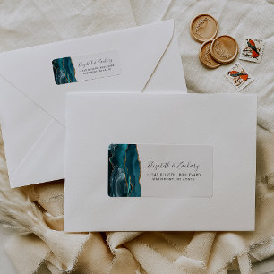 Modern Teal Gold Agate Wedding Return Address
