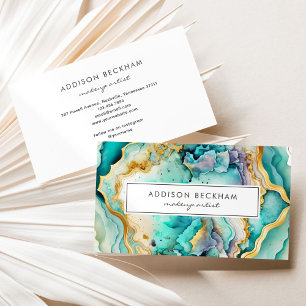 Modern Teal Gold Colourful Abstract Watercolor Business Card