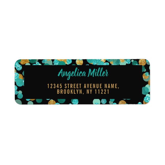 Modern Teal Gold Glitter Confetti Black Turquoise (Front)