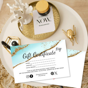 Modern teal Gold glitter Gift certificate salon