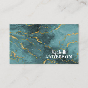 Modern Teal Gold Glitter Marble Agate Business Card