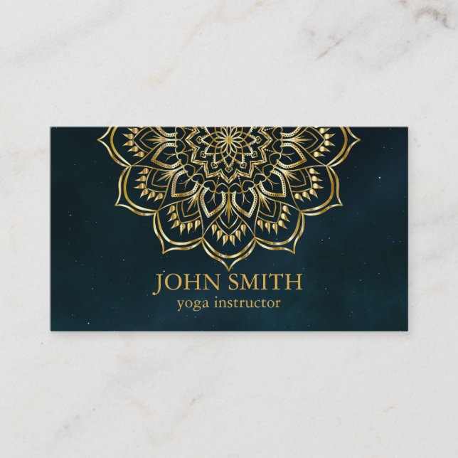 Modern Teal & Gold Mandala Yoga Instructor Busines Business Card (Front)