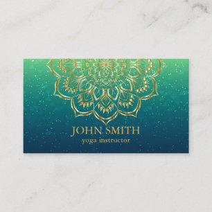 Modern Teal & Gold Mandala Yoga Instructor Busines Business Card
