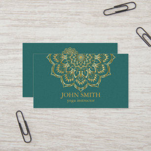 Modern Teal & Gold Mandala Yoga Instructor Business Card