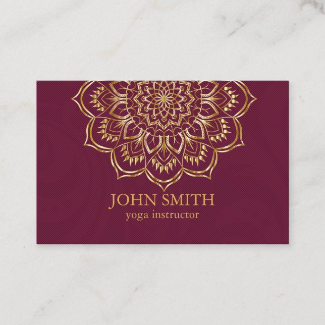 Modern Teal & Gold Mandala Yoga Instructor Business Card (Front)