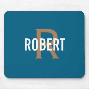 Modern teal gold monogram men name mouse mat