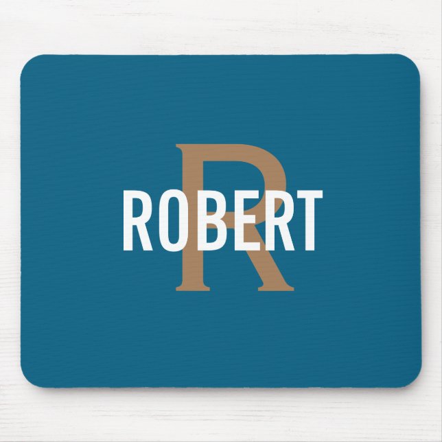 Modern teal gold monogram men name mouse mat (Front)