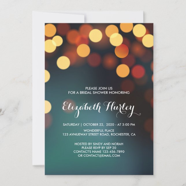 Modern Teal Gold Sparkle Bokeh Light Bridal Shower Invitation (Front)