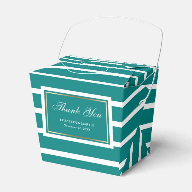 Modern Teal Gold Wedding Thank You Favour Box (Front Side)