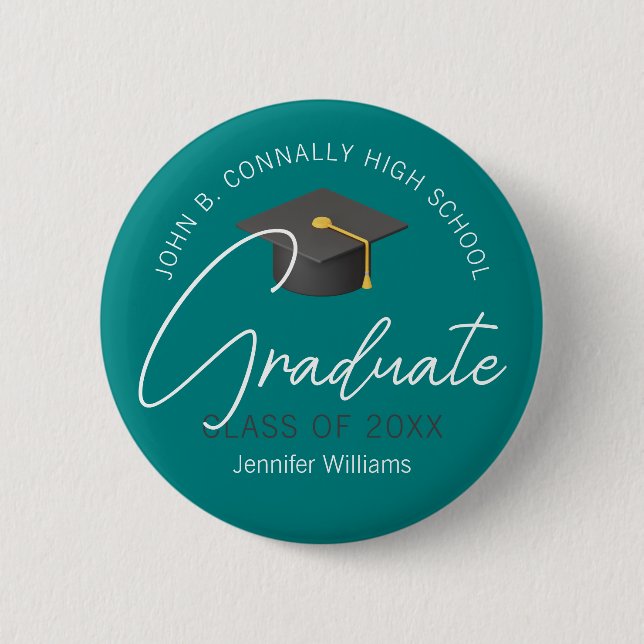 Modern Teal Graduate Custom 2025 Graduation 6 Cm Round Badge (Front)