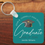 Modern Teal Graduate Custom 2025 Graduation Key Ring<br><div class="desc">This modern teal custom senior graduate keychain features your high school or college name for the class of 2025. Customise with your graduating year under the chic handwritten script and grey grad cap for a great personalised graduation key chain gift.</div>