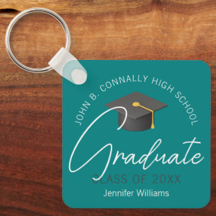 Modern Teal Graduate Custom 2025 Graduation Key Ring