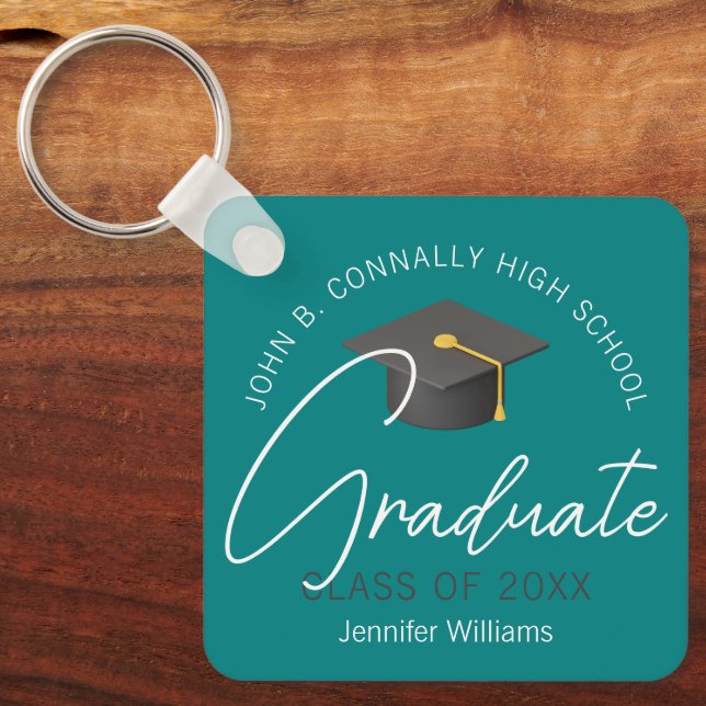 Modern Teal Graduate Custom 2025 Graduation Key Ring (Front)