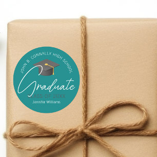 Modern Teal Graduate Custom Graduation Party Classic Round Sticker
