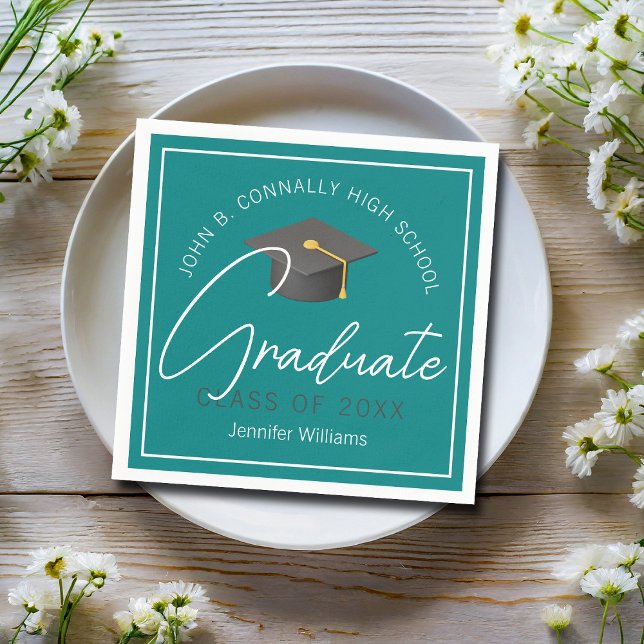 Modern Teal Graduate Custom Graduation Party Napkin (Creator Uploaded)