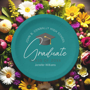 Modern Teal Graduate Custom Graduation Party Paper Plate