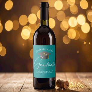 Modern Teal Graduate Custom Graduation Party Wine Label