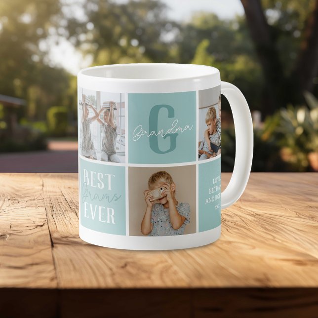Modern Teal Grandma Photo Collage Coffee Mug (Creator Uploaded)