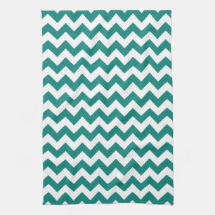 Modern Teal Green and White Chevron Zigzag Pattern Tea Towel