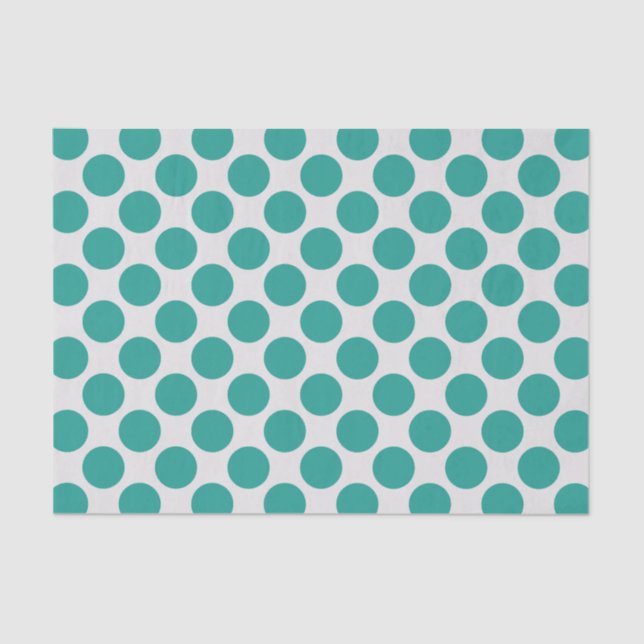 Modern Teal Green and White Large Polka Dots Tissue Paper (Front)