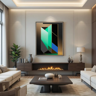 Modern Teal Green Blue Gold Abstract Canvas Print