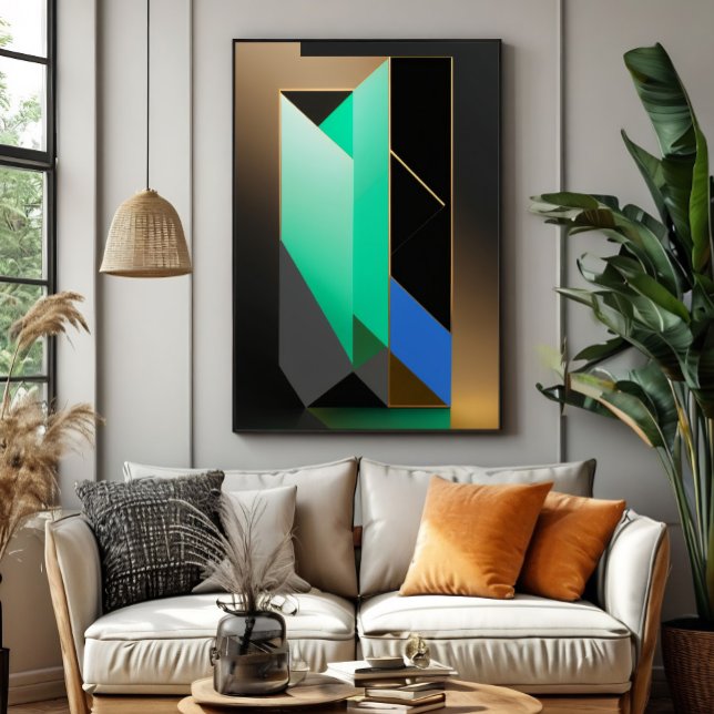 Modern Teal Green Blue Gold Abstract Poster (Creator Uploaded)