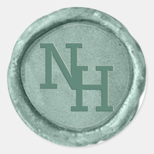 Modern Teal Green Blue Wax Seal Monogram Wedding