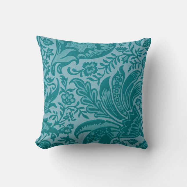 Modern Teal Green Botanical Cushion (Front)