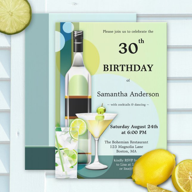 Modern Teal Green Cocktail Birthday Invitation (Creator Uploaded)