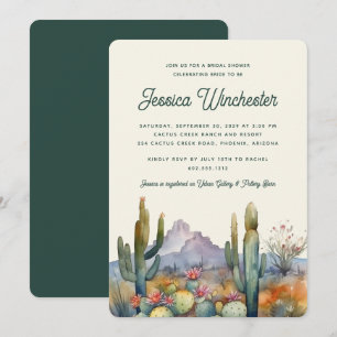 Modern Teal Green Desert Cactus Bridal Shower Invitation