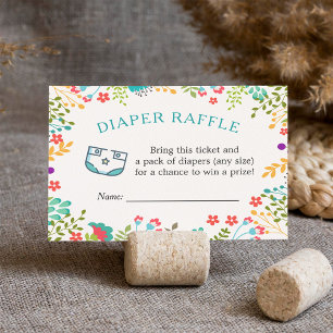 Modern Teal Green Floral Baby Shower Diaper Raffle Enclosure Card