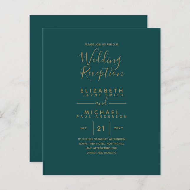 Modern Teal Green Gold Budget Wedding Reception (Front/Back)
