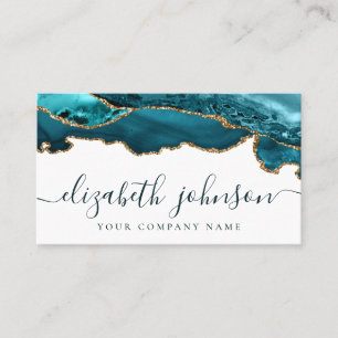 Modern Teal Green Gold Glitter Agate Marble Business Card