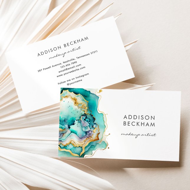 Modern Teal Green Gold Pastel Abstract Watercolor Business Card (Creator Uploaded)