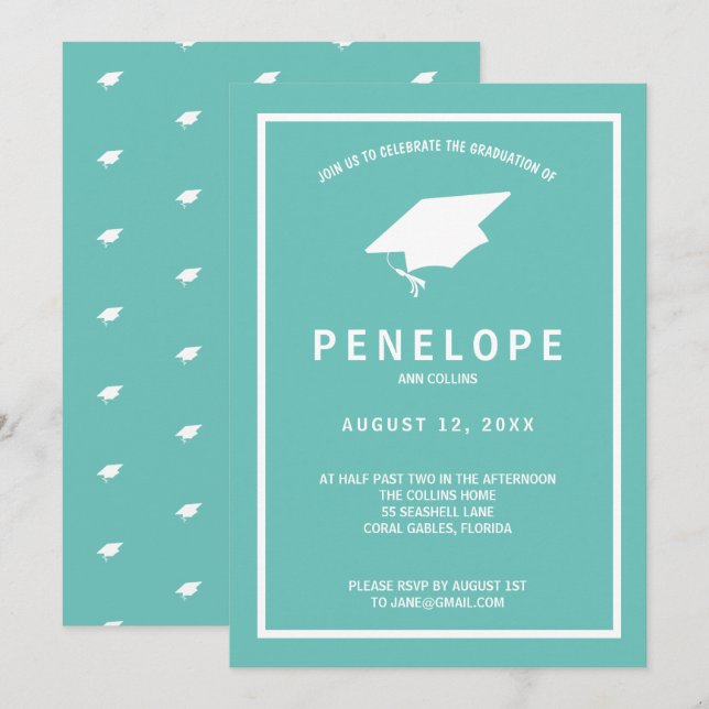 Modern Teal Green Graduation Invitation (Front/Back)