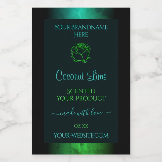 Modern Teal Green Marbled Floral Product Labels (Single Label)