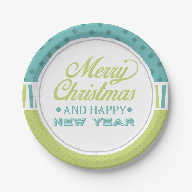 Modern Teal Green Merry Christmas | Holidays Paper Plate (Front)