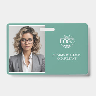 Modern Teal Green Minimal Company Employee Photo ID Badge