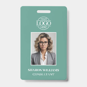 Modern Teal Green Minimalist Employee Photo ID Badge