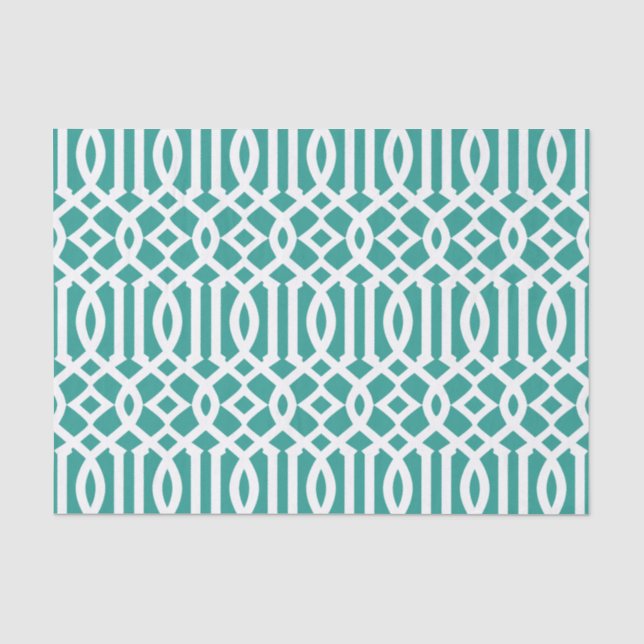 Modern Teal Green Moroccan Trellis Pattern Tissue Paper (Front)