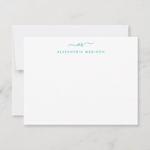 Modern Teal Green Script Monogram Swash Stationery Card