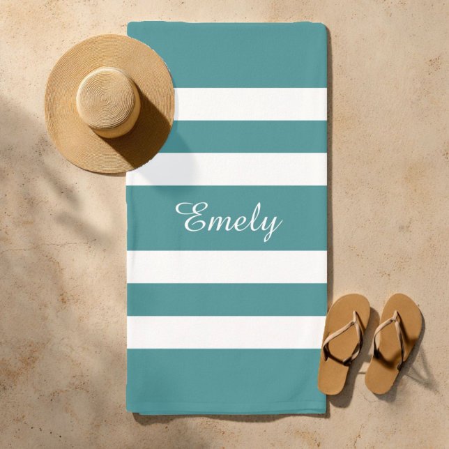  Modern Teal Green Striped Beach Towel (Modern Teal Green Striped Beach Towel)