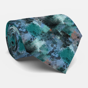Modern Teal Green Violet Blue Brushstrokes Art Tie