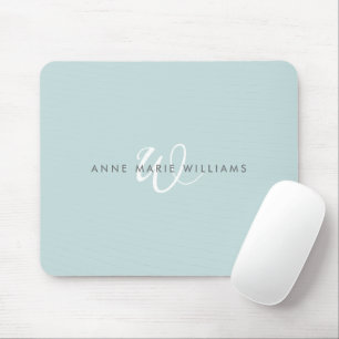 Modern Teal Green White Script Monogram Mouse Mat