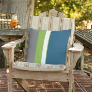 Modern Teal Grey Green Colorblock Striped Pattern Cushion