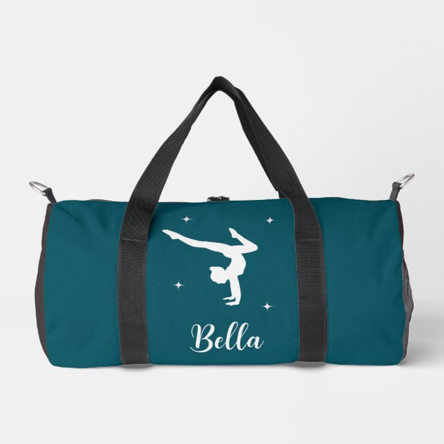 Modern Teal Gymnastics Dance Fitness Duffle Bag (Front)