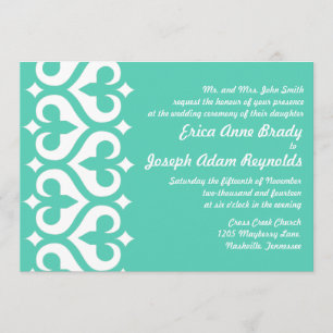 Modern Teal Heart Fleur de Lis Wedding Invitation