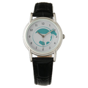 Modern Teal Horse Circle Logo Watch