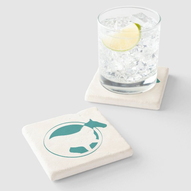 Modern Teal Horse Circle Stone Coaster (Side)