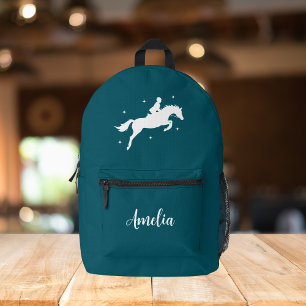 Modern Teal Horseriding Equestrian Printed Backpack